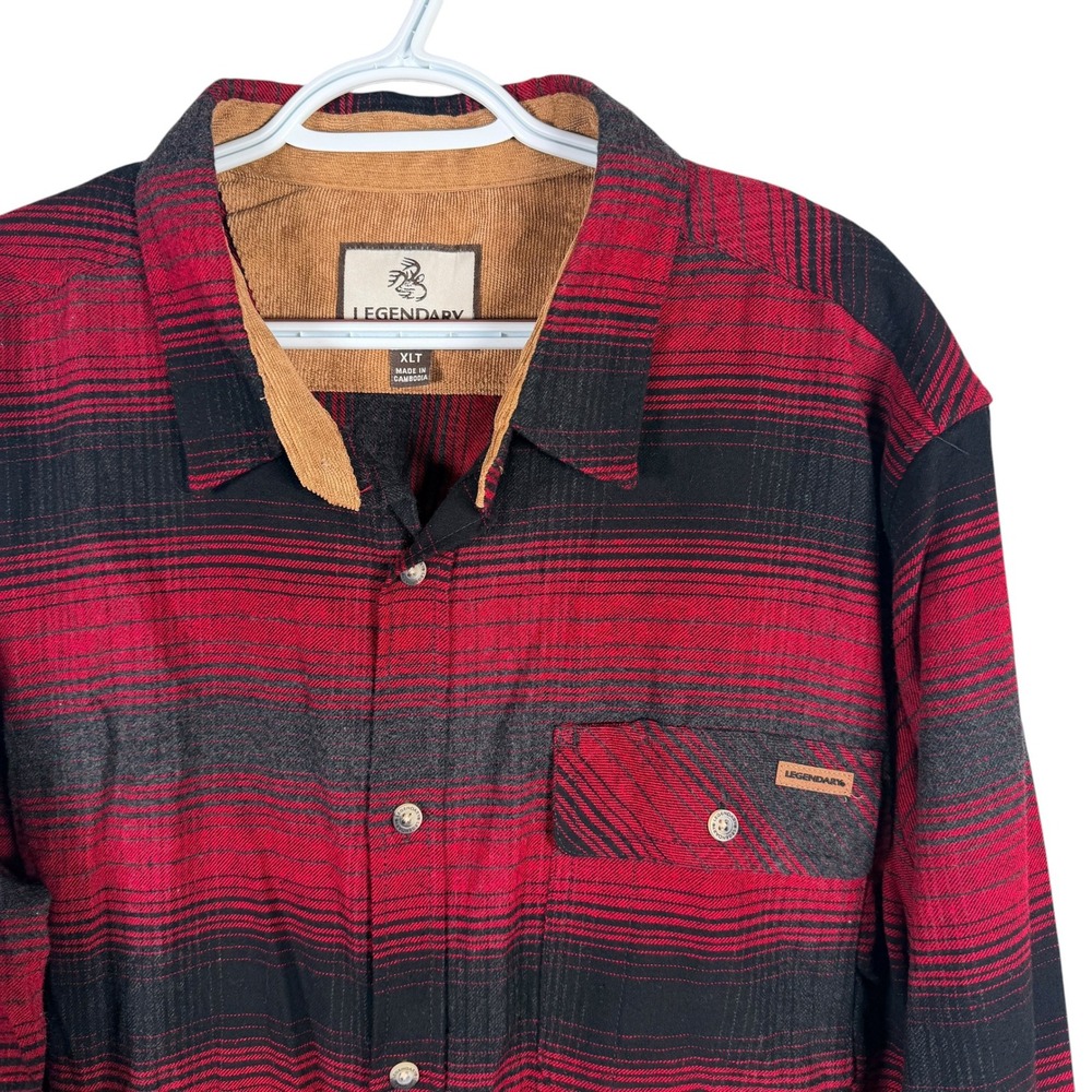 Legendary Whitetails Flannel Shirt Mens XLT Red Black Striped Buck Camp Cotton